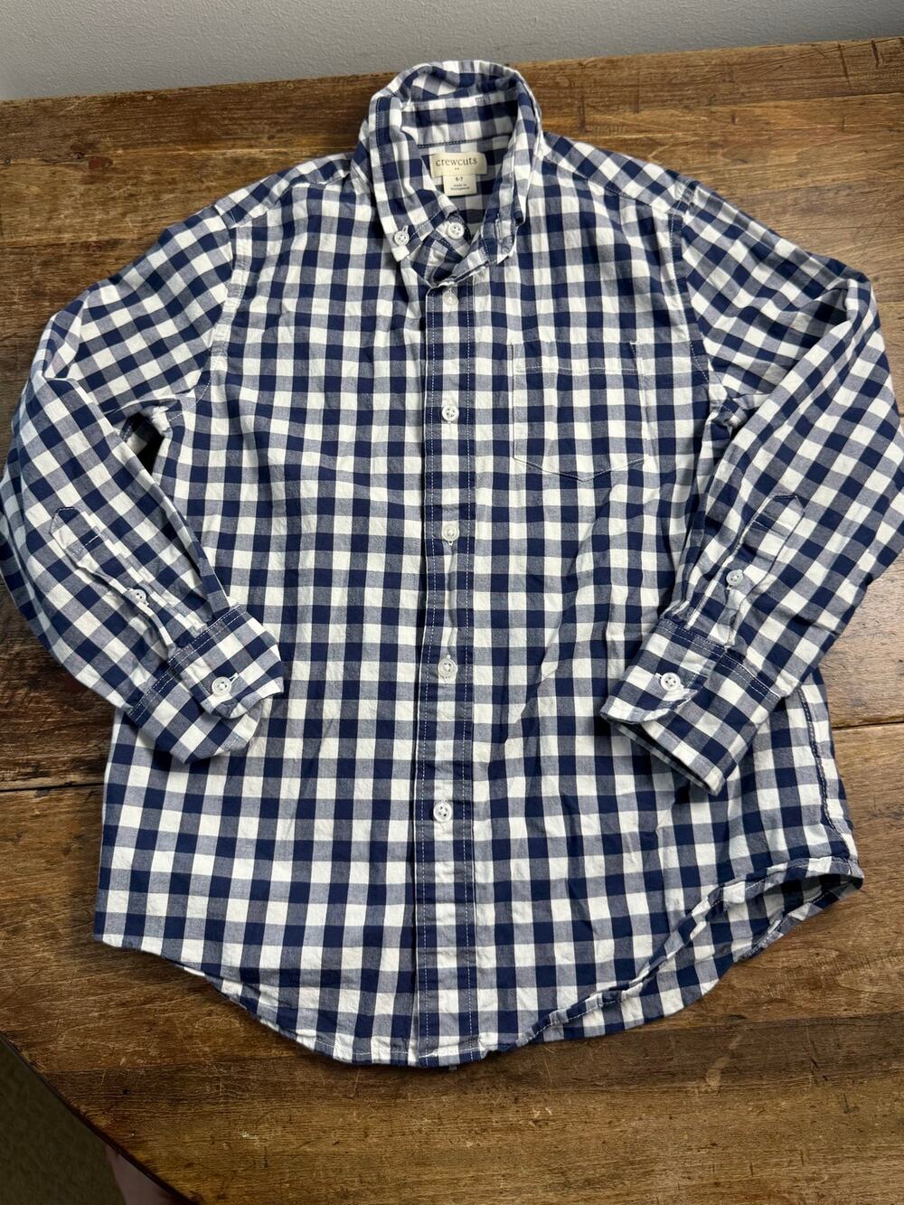 Crewcuts Boys Blue and white gingham button down size 6/7